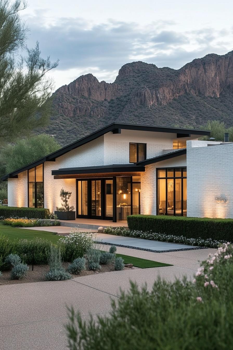 Sleek modern house with mountain backdrop