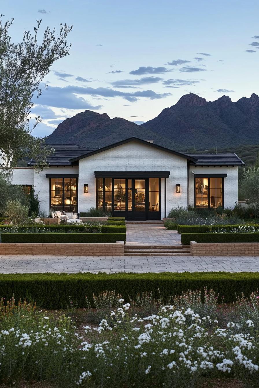 Modern desert house with mountain backdrop