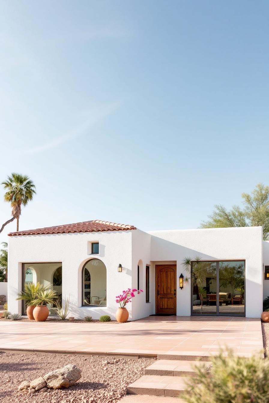 Charming desert house with white stucco and terracotta tiles