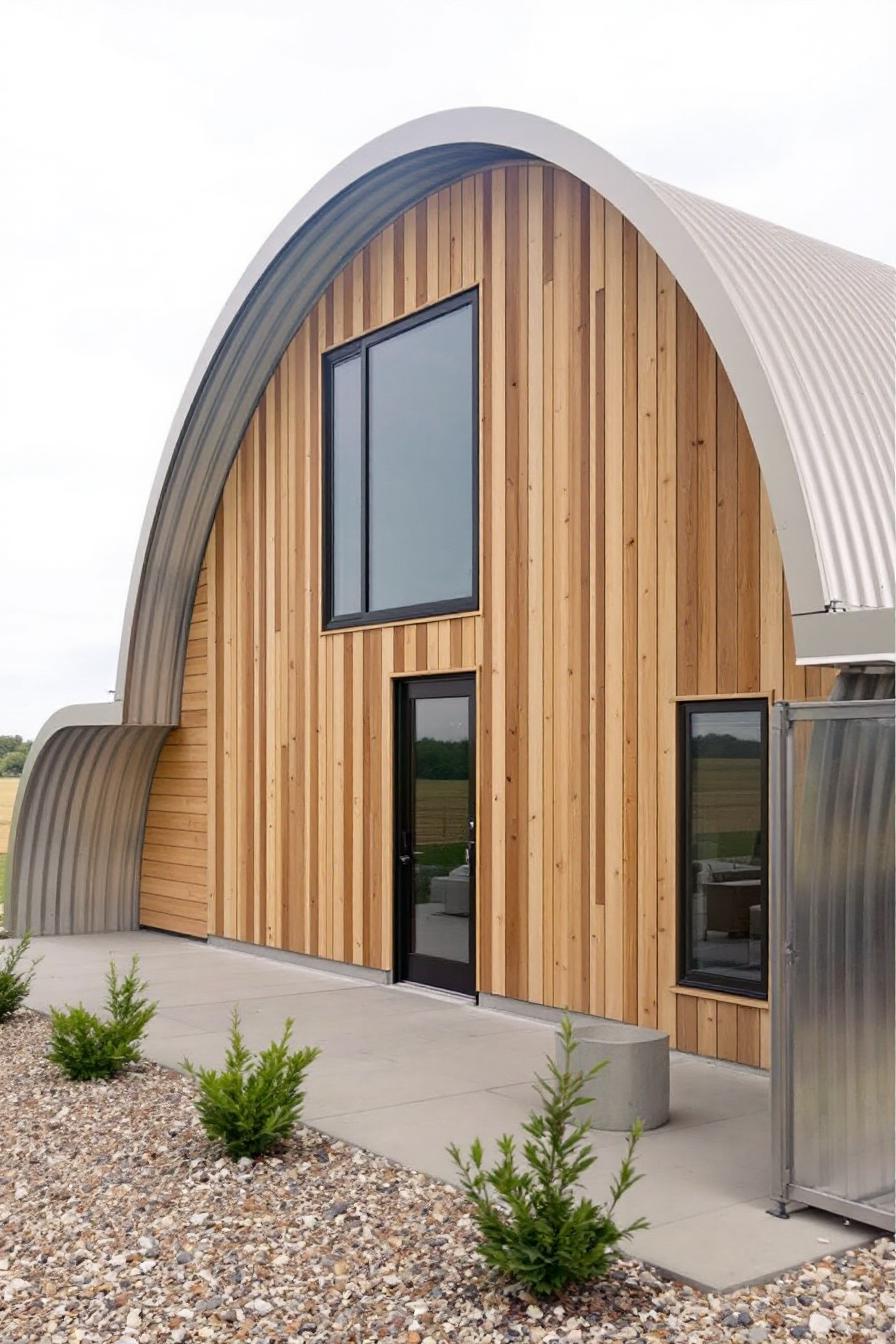 Wood-front Quonset hut with metal arch