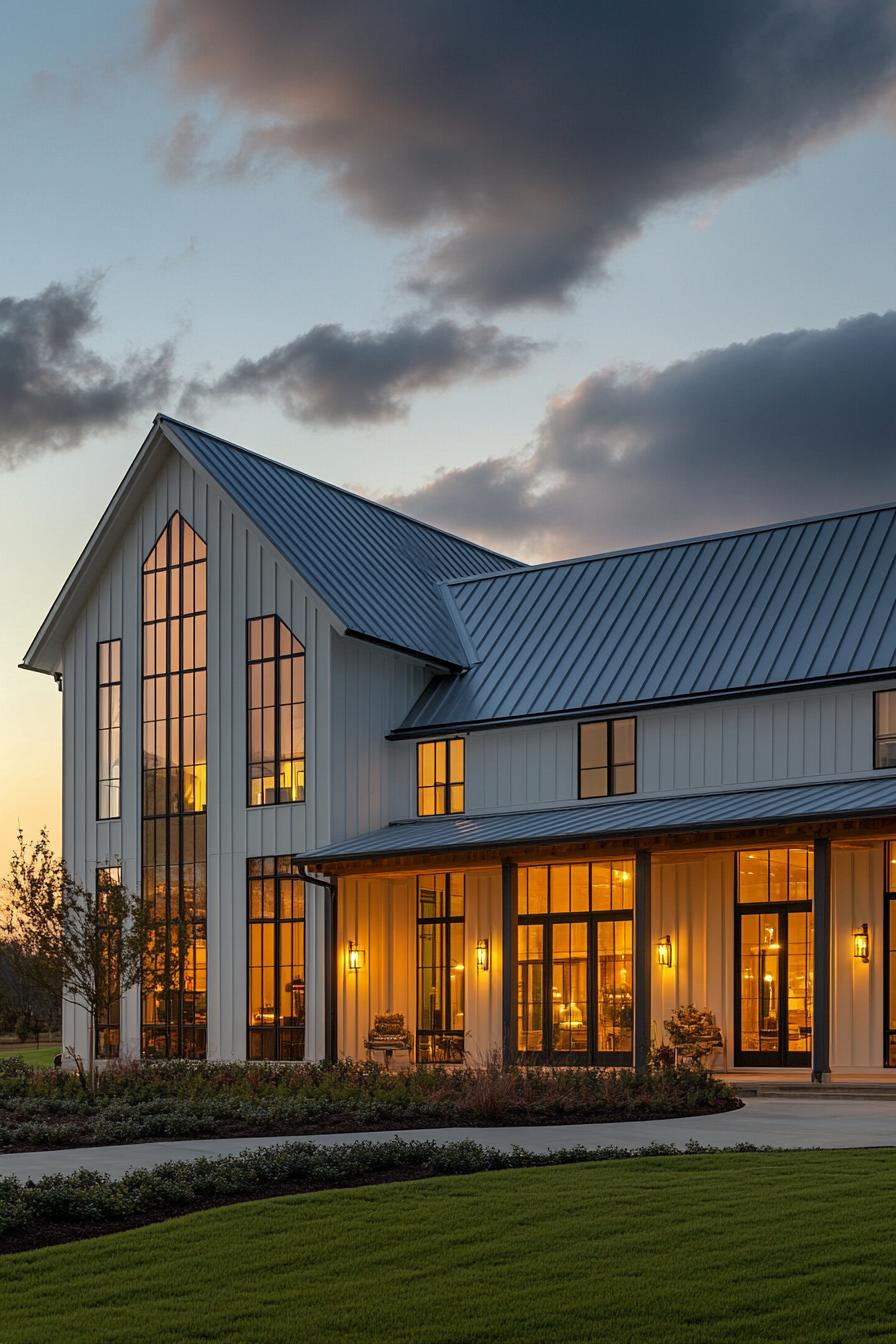 Luxurious farmhouse with bright gabled windows