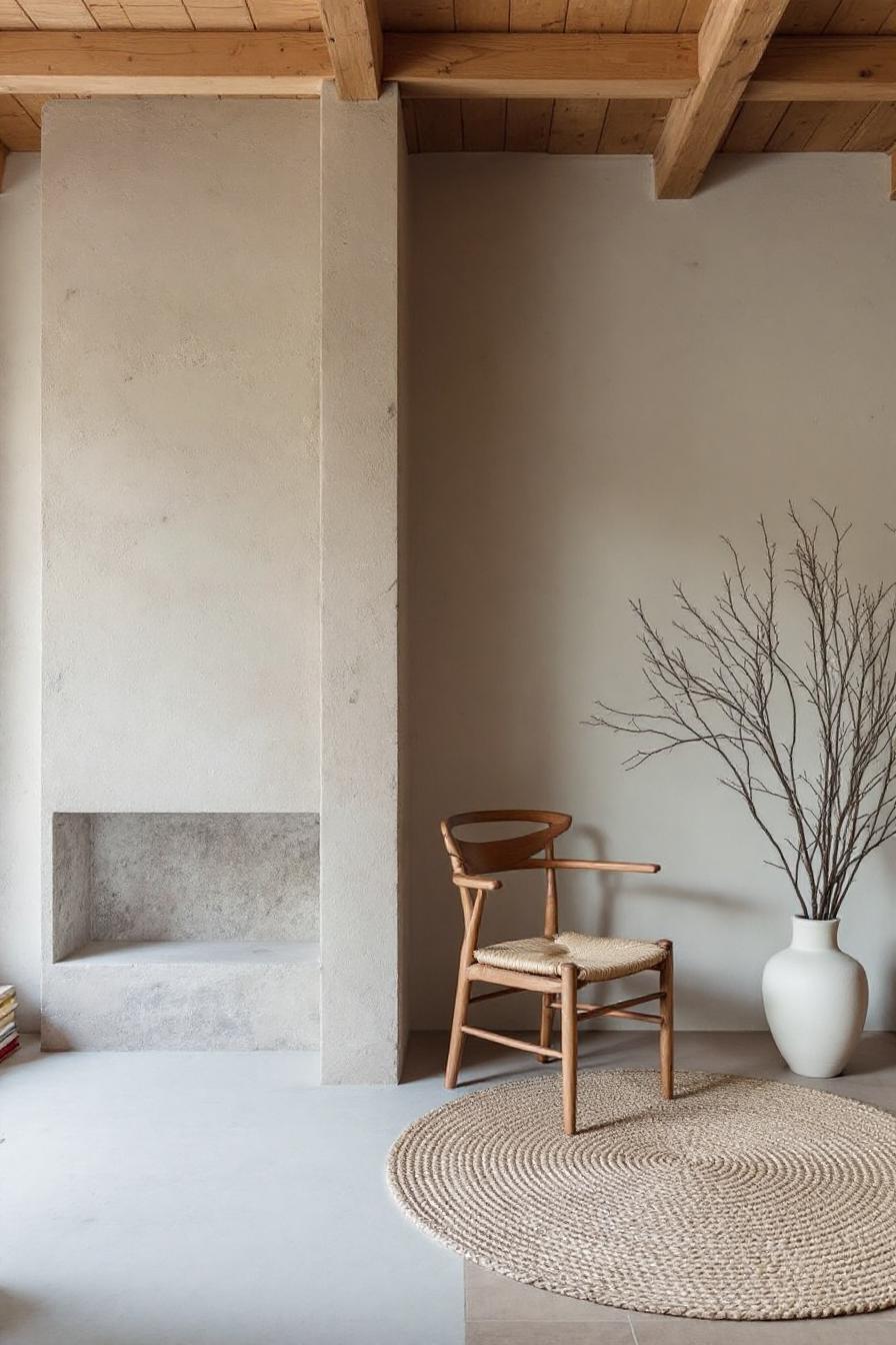 Minimalist room with wooden chair and rustic decor