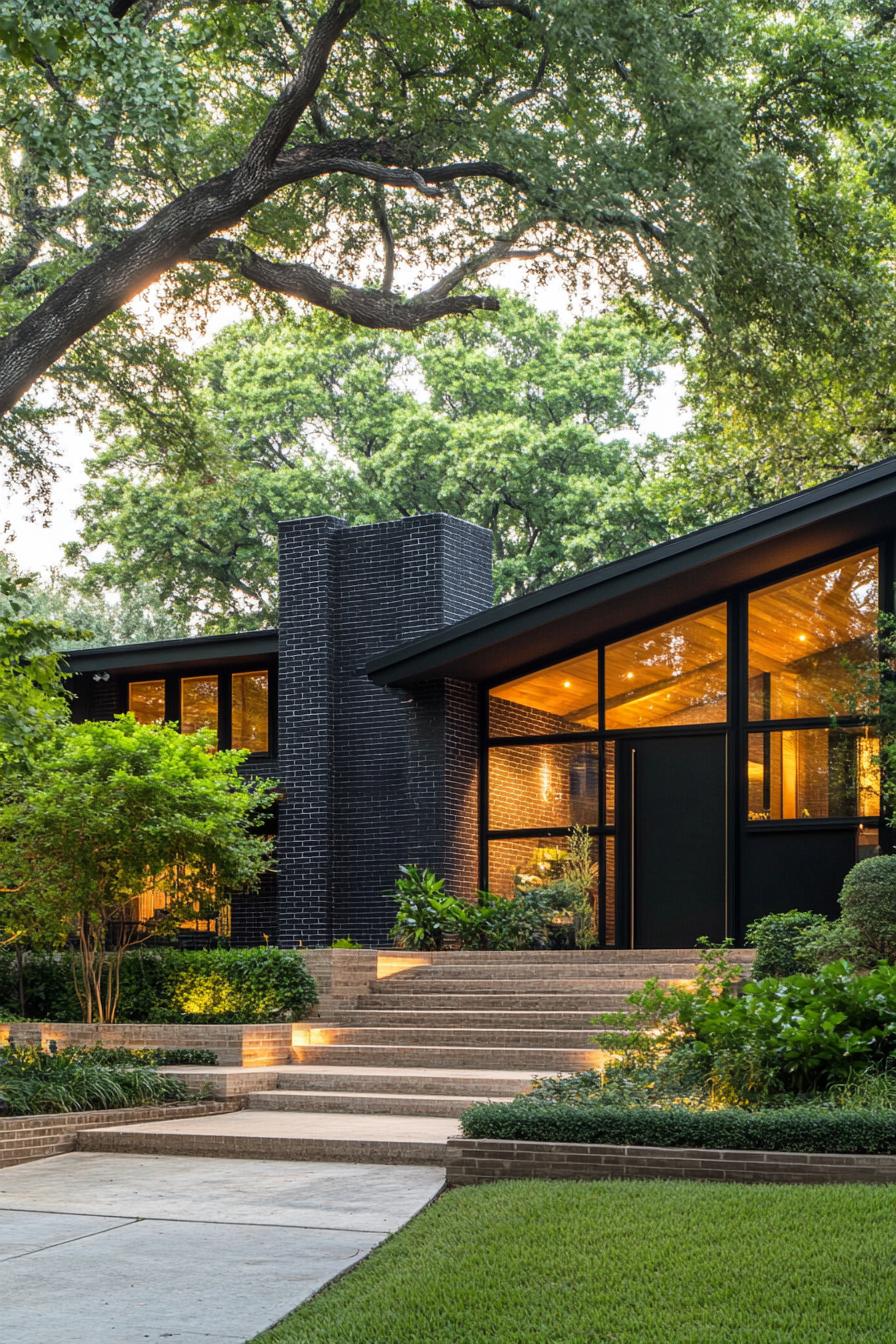 Sleek black home amidst lush greenery