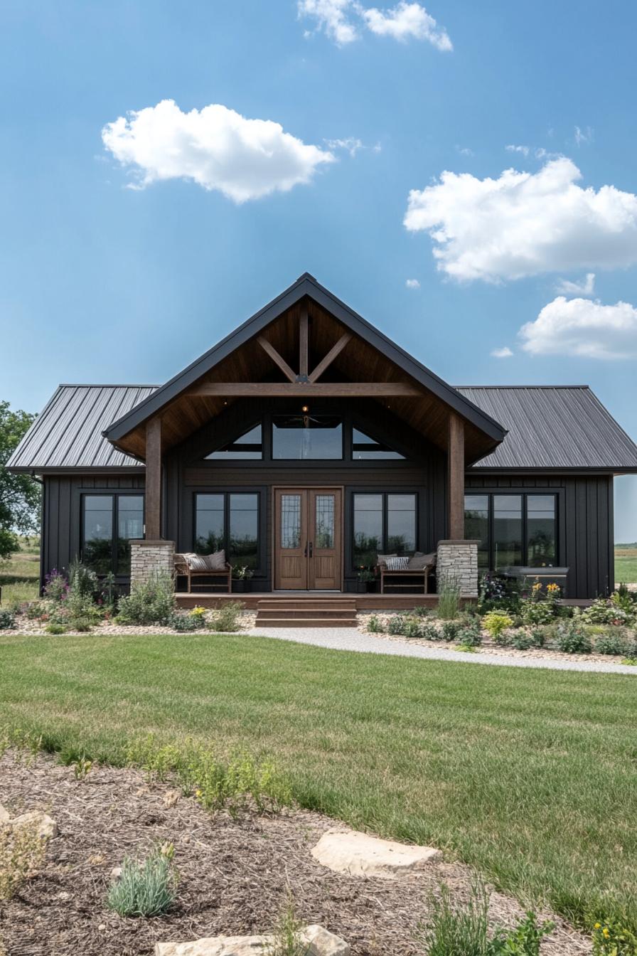 Charming ranch home with gabled roof and stone accents