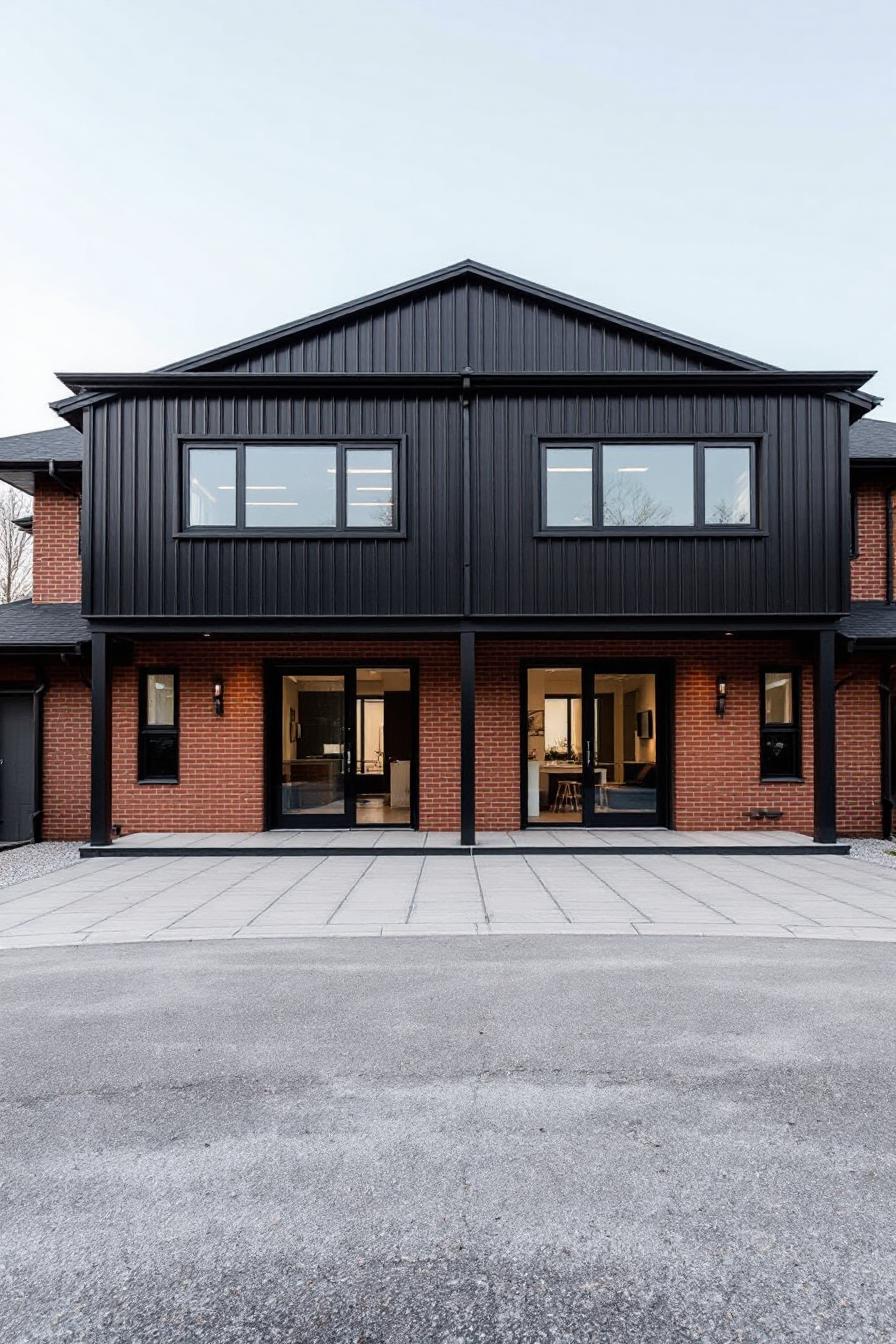 A modern duplex with a bold brick and black facade