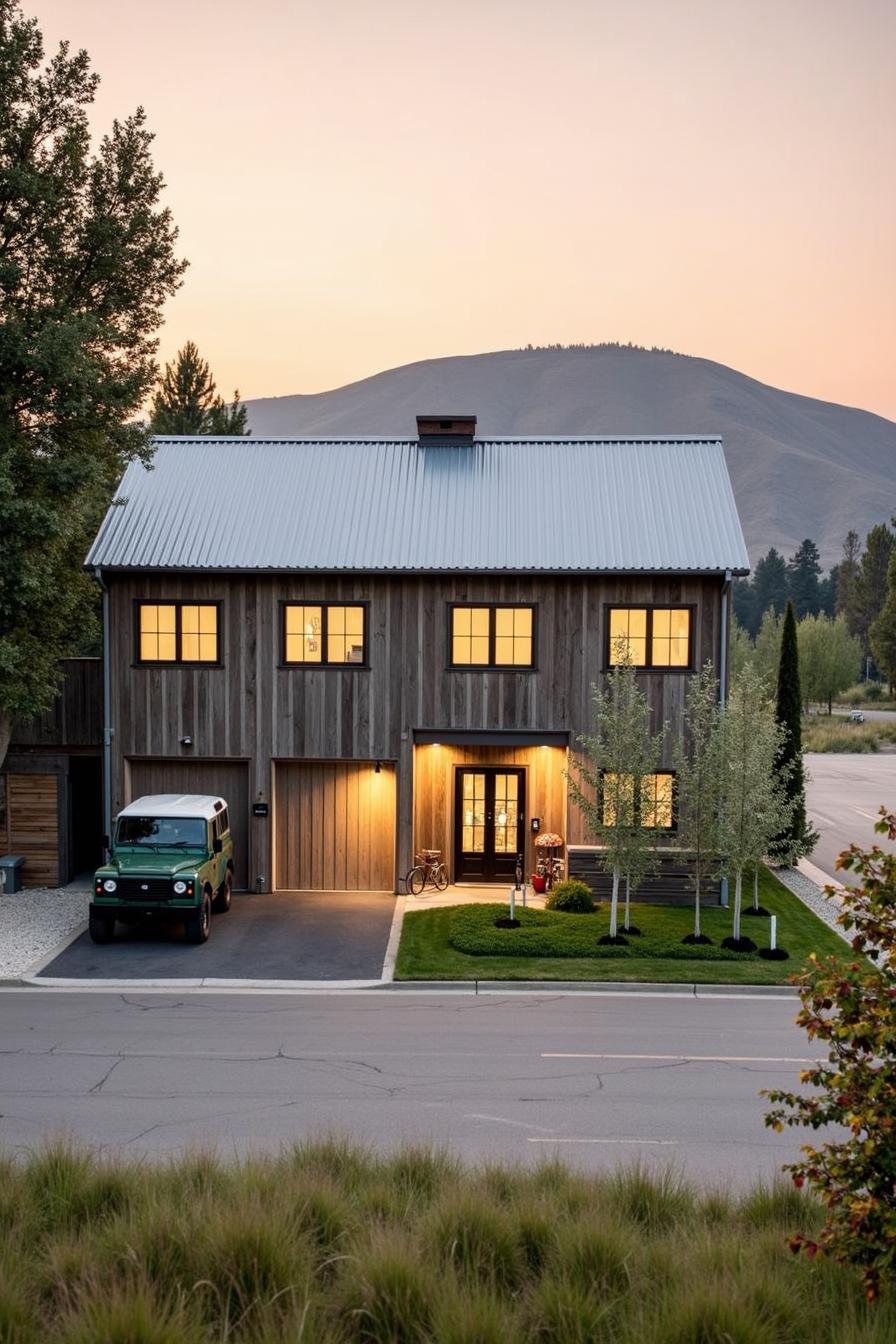 Wood-clad ranch-style house with scenic mountain background