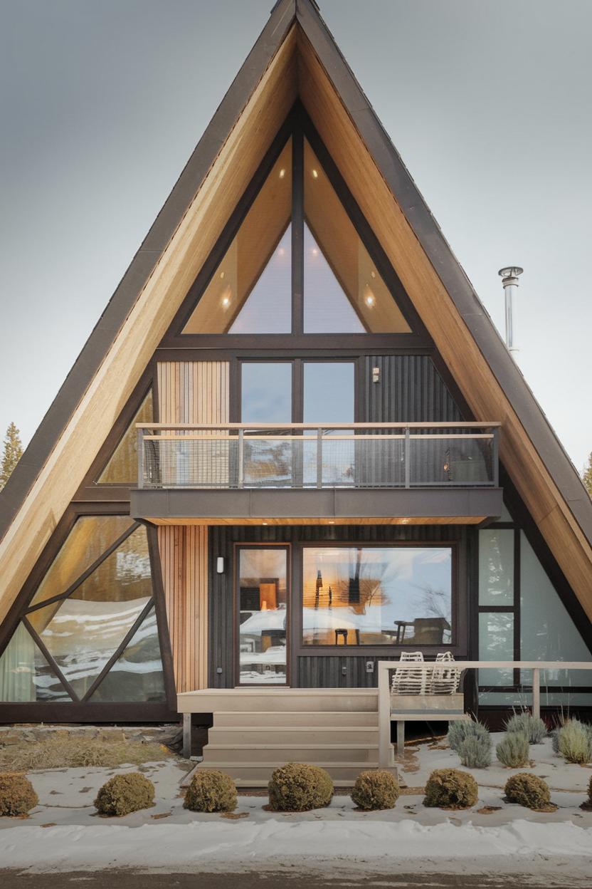 Cozy A-frame house with large glass windows