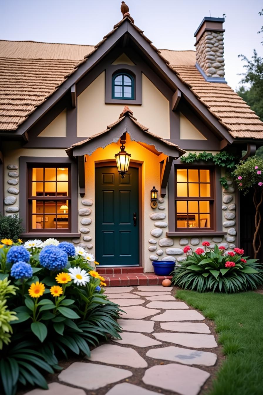 Cozy stone cottage with a vibrant garden path