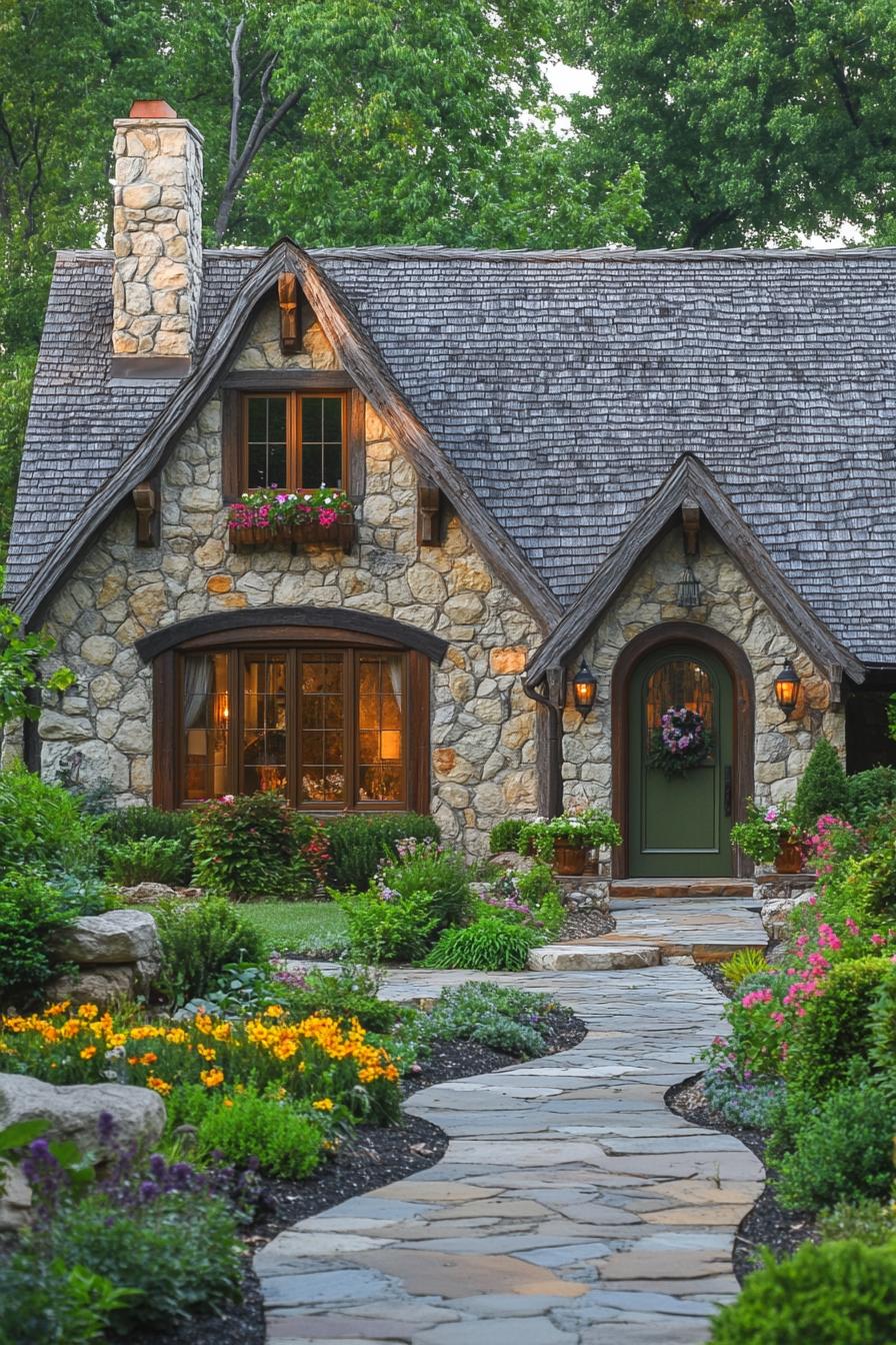 Charming cottage with stone facade and lush garden path