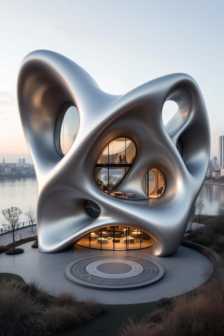 Futuristic building with organic, sculptural forms