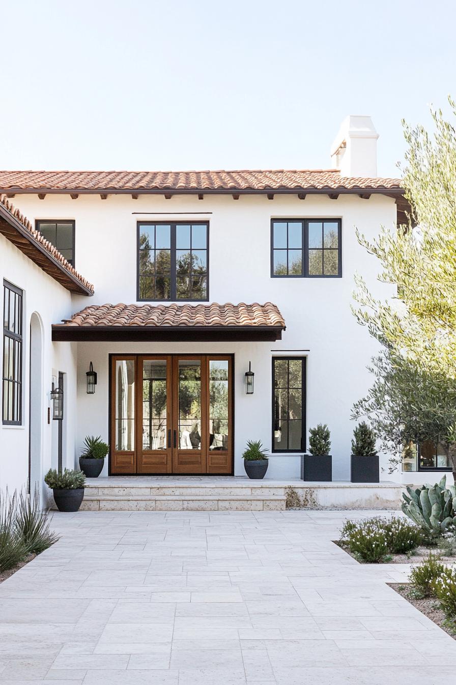 Modern Arizona home with terracotta roof and elegant entrance