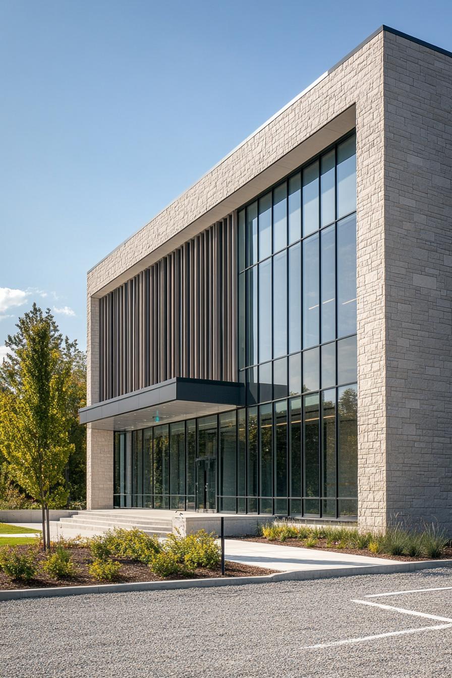 Modern building with glass and stone facade