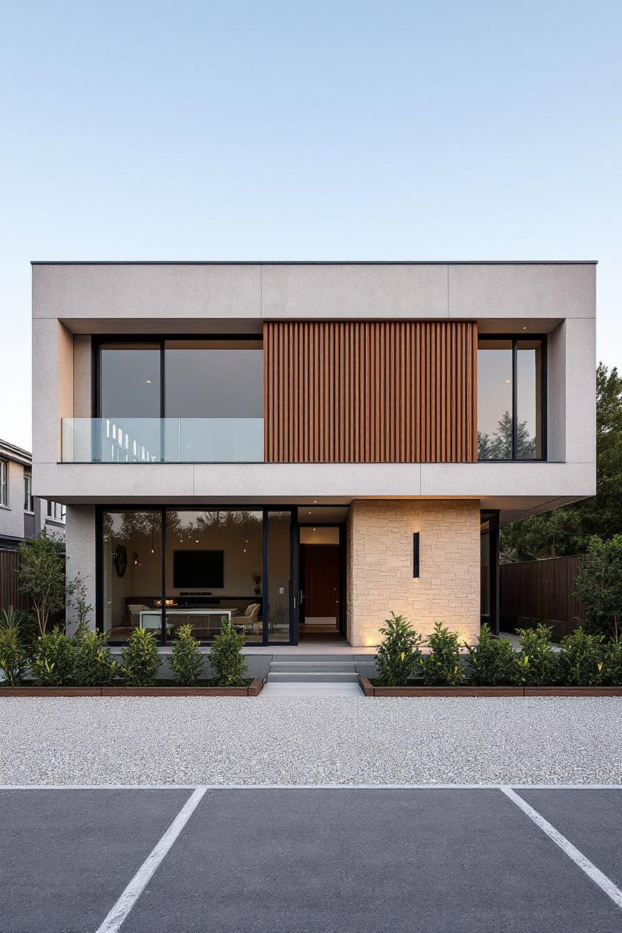 Modern home with sleek wood accents and large windows