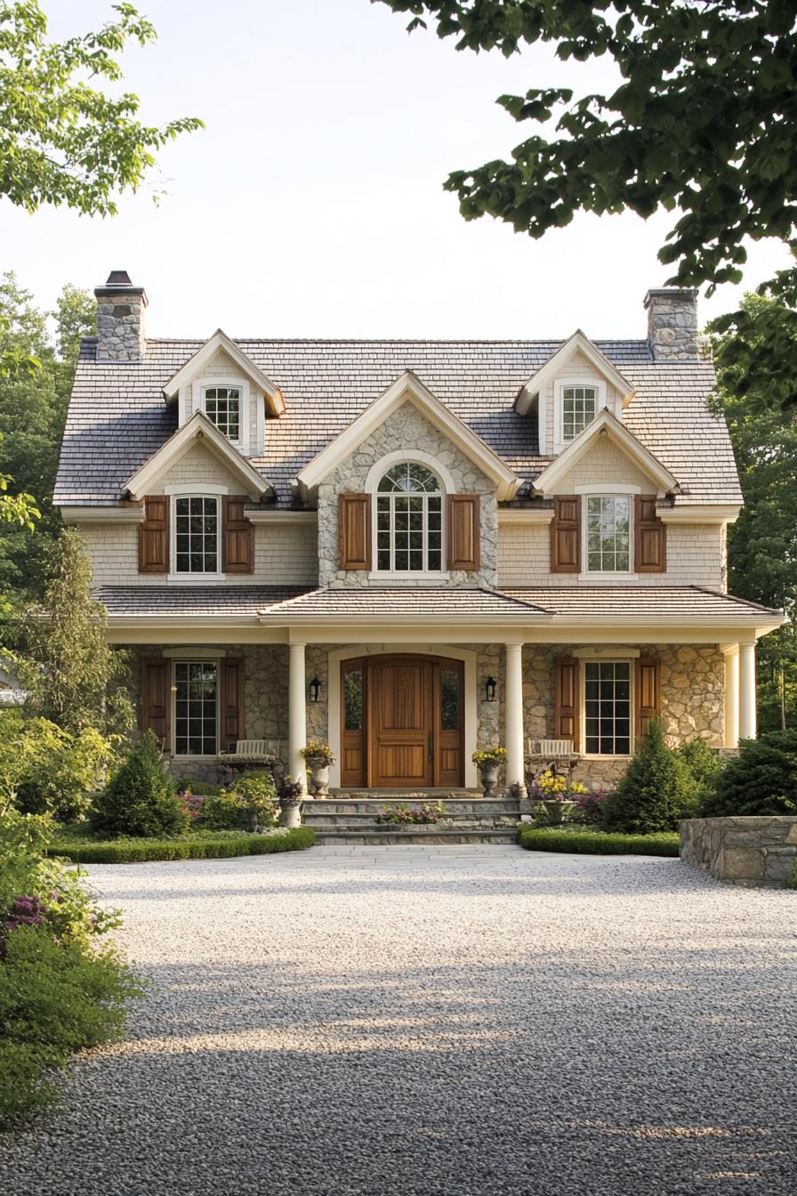 Charming stone and wood farmhouse surrounded by lush greenery