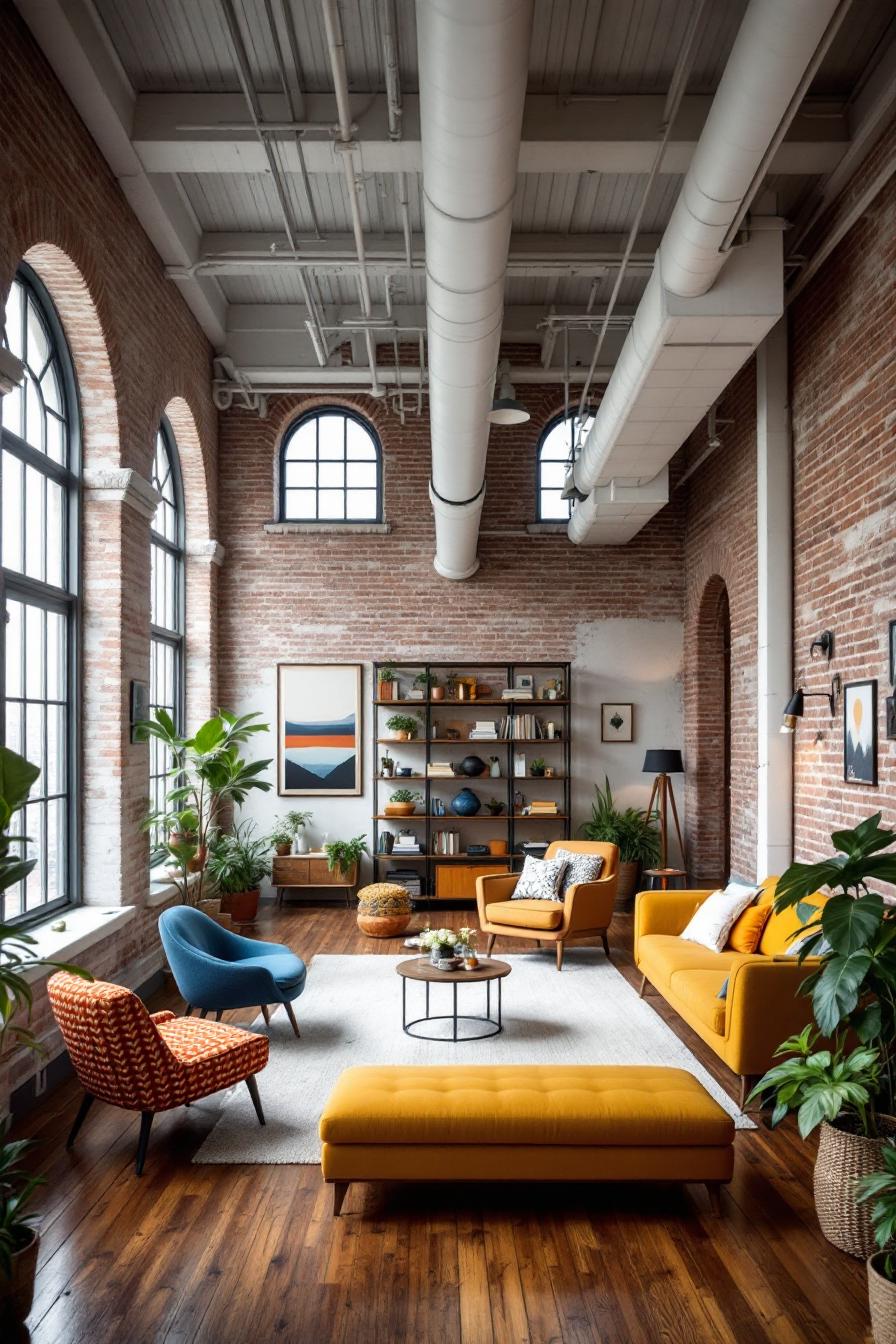 Stylish loft with large windows and cozy seating