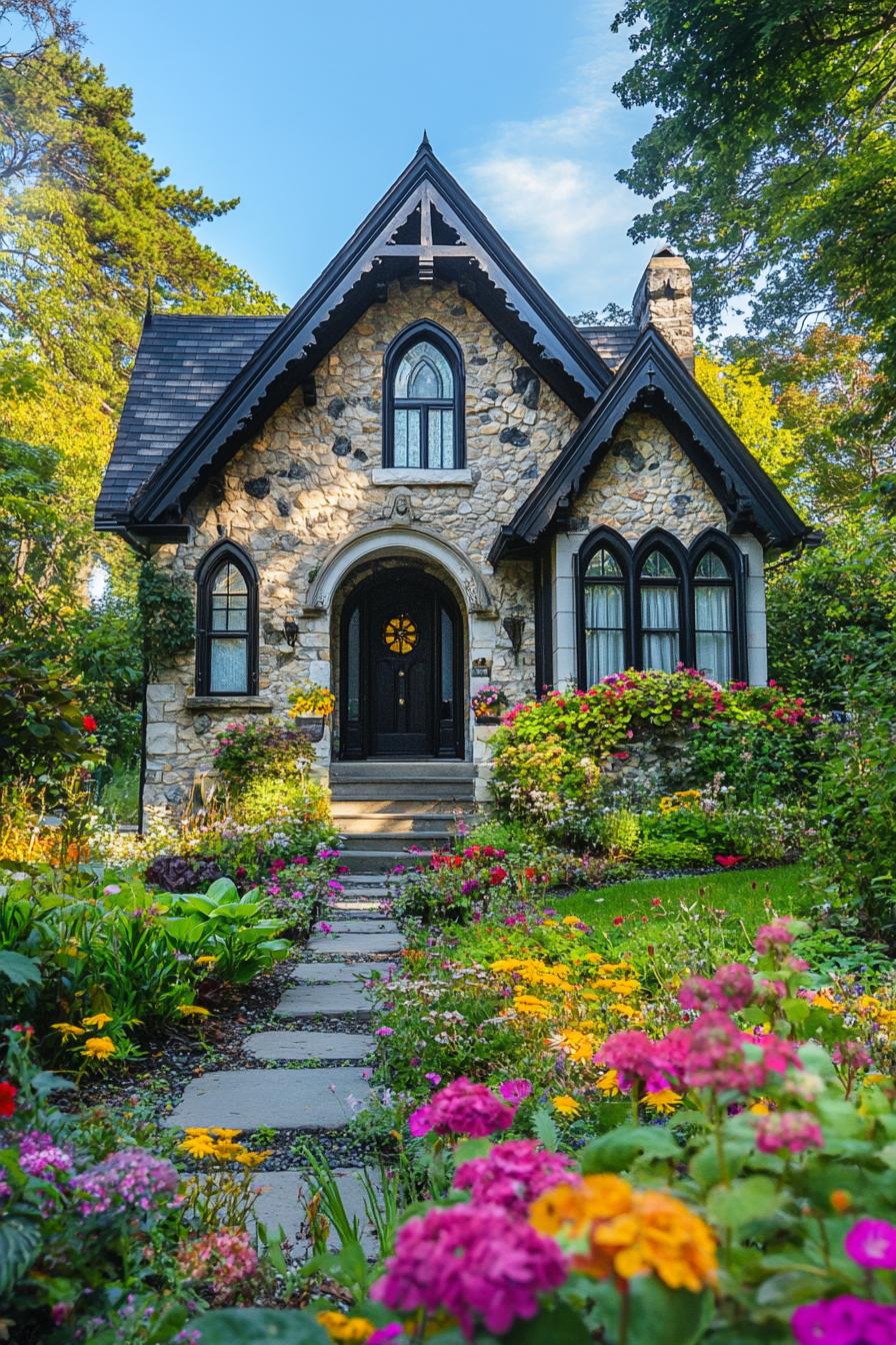 Charming stone cottage with colorful garden