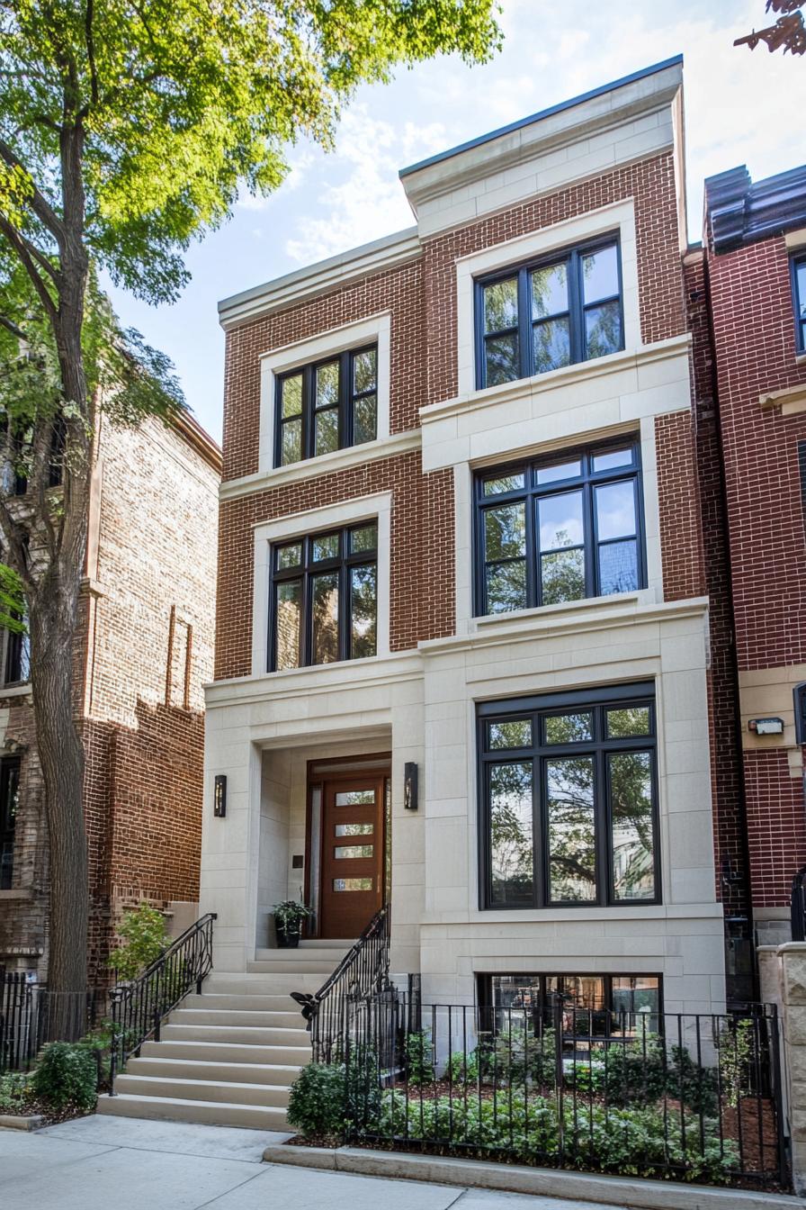 Urban townhouse with a brick facade and large windows