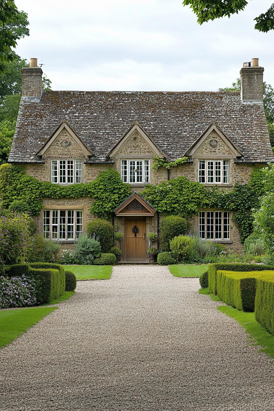 Charming English cottage with ivy and garden path