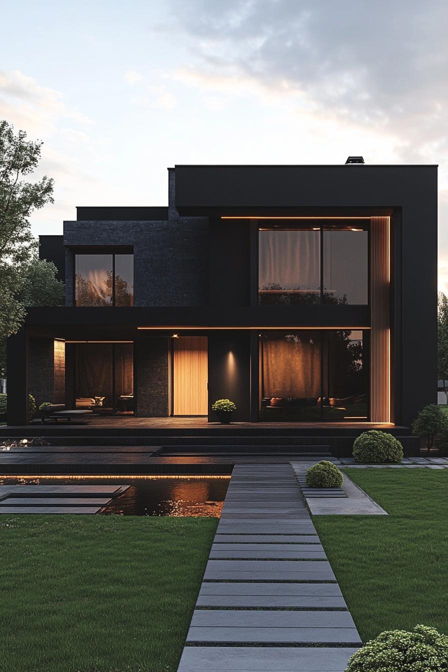 Sleek black house with glowing accents