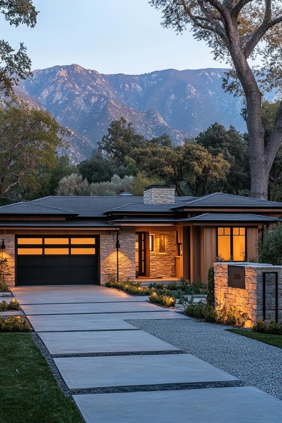 Modern craftsman house with mountain backdrop