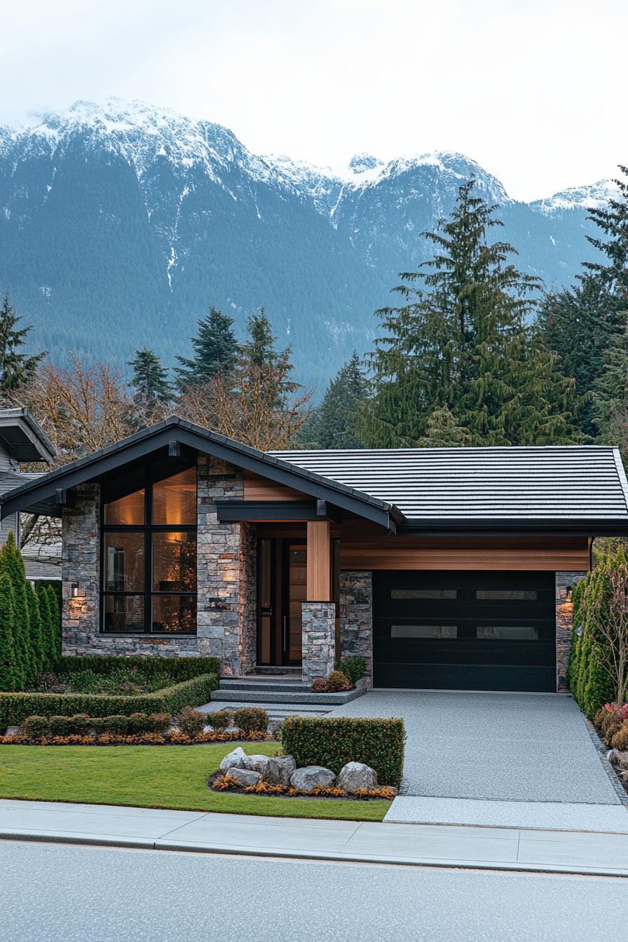 Modern craftsman house with mountain backdrop