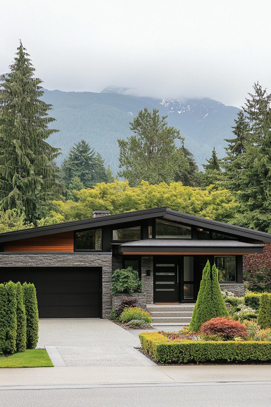 Modern craftsman house surrounded by trees and mountains