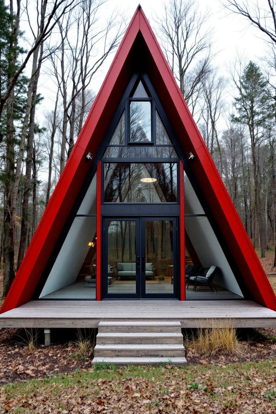 Charming A-frame house with a red roof