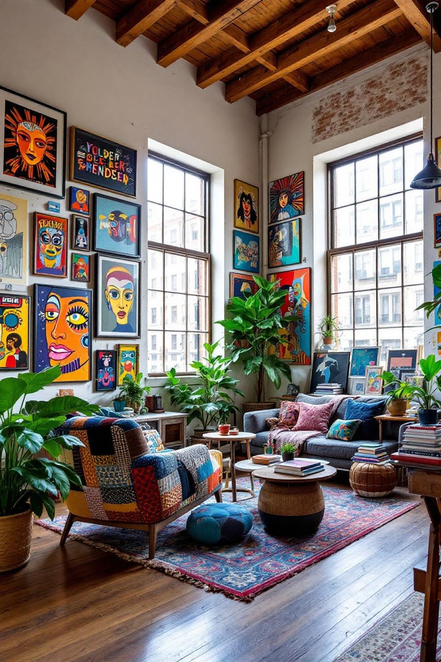 Colorful loft filled with art and plants