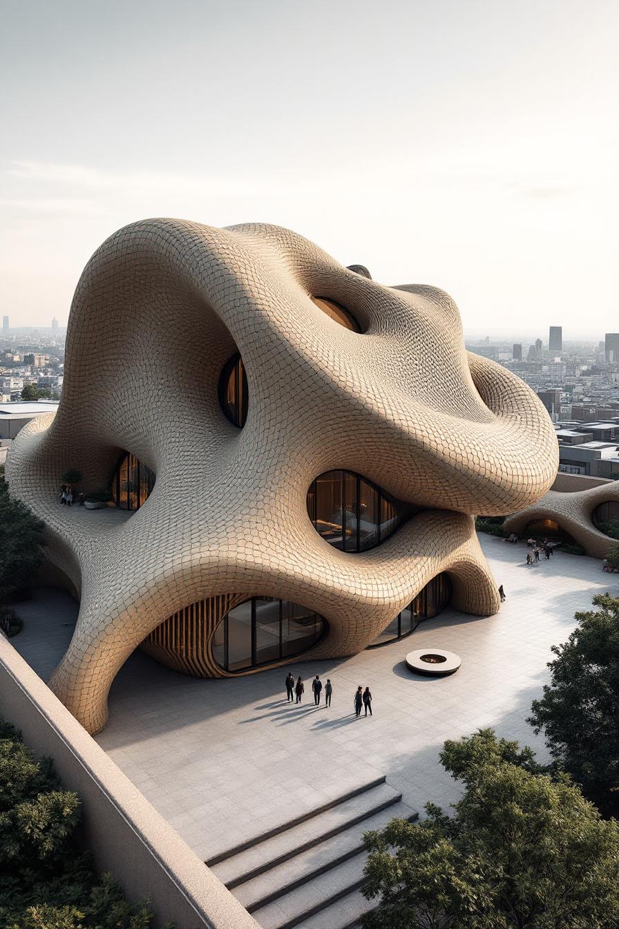 Unique, curvy building with intricate textures