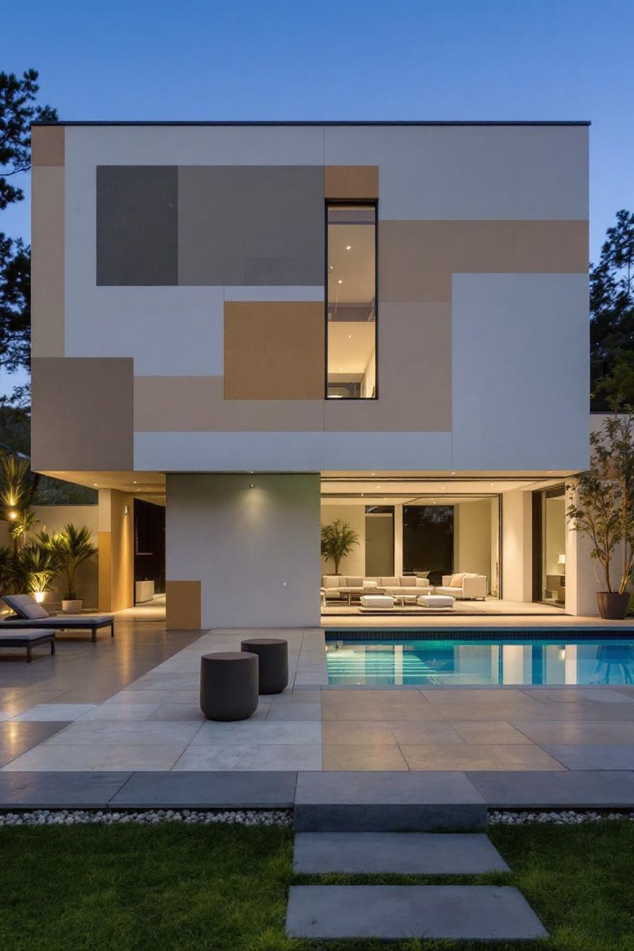 Modern home with geometric design and pool