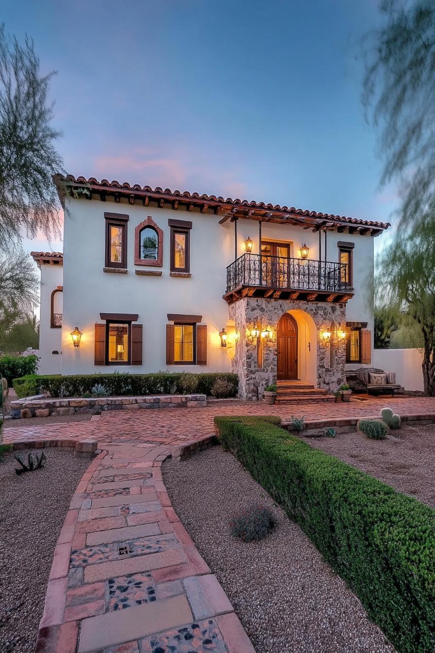 Charming two-story desert home with stone entryway