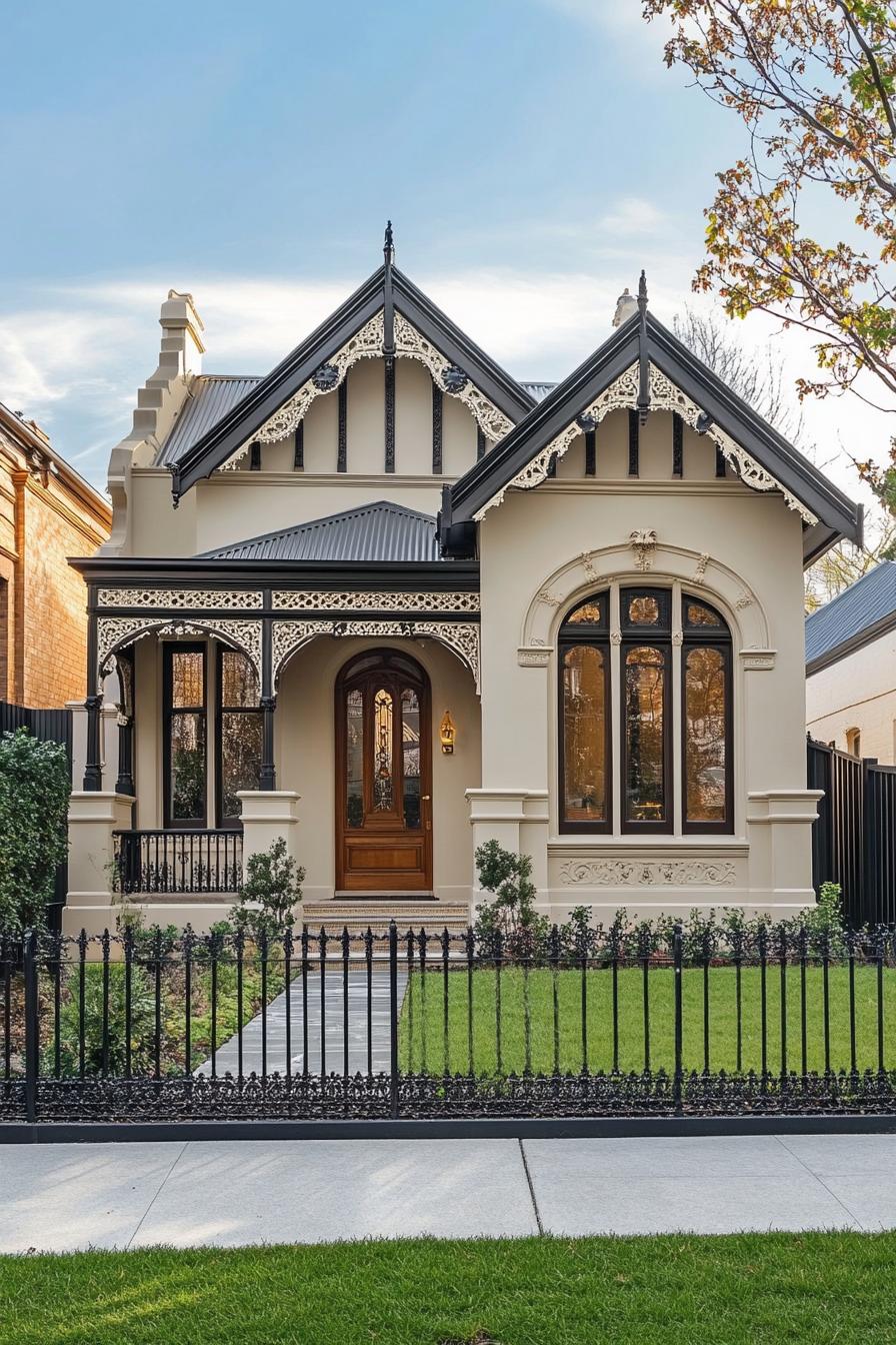 Victorian-style house with intricate details and lush greenery