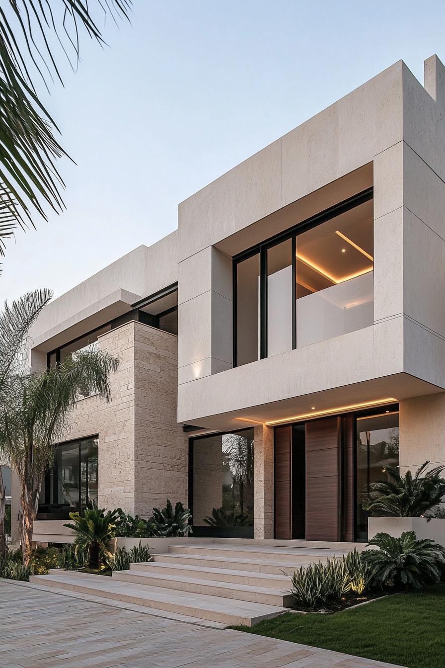 Luxurious facade with palm accents