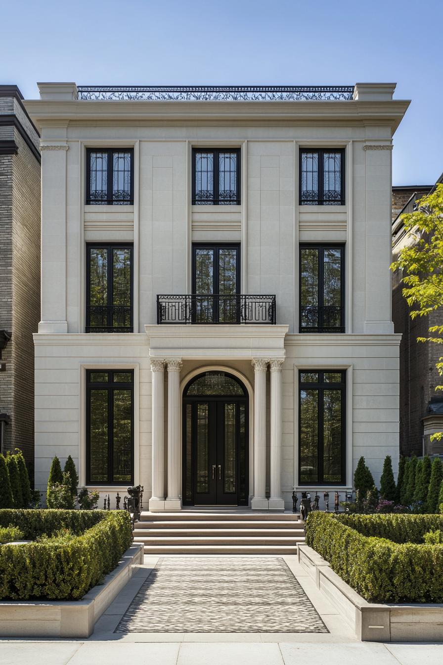 Classic neoclassical house with tall windows and elegant columns