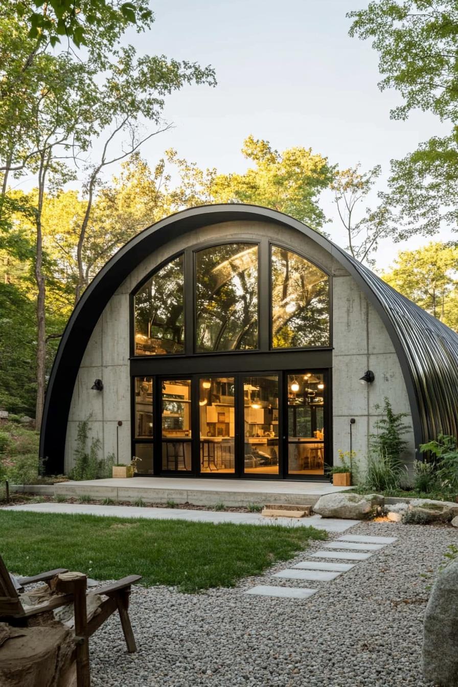 Unique arched metal structure in the woods