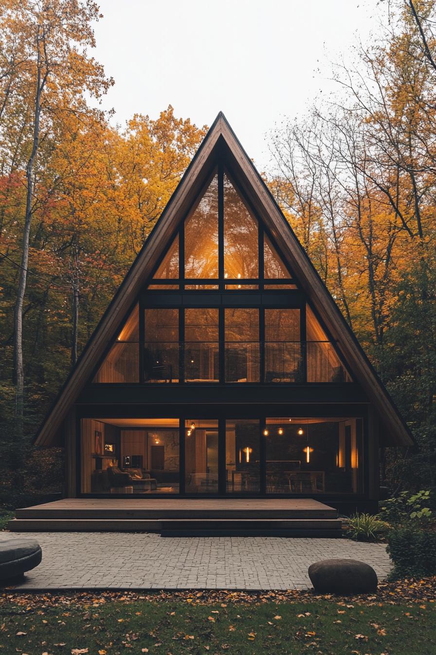 Triangular house amidst autumn trees