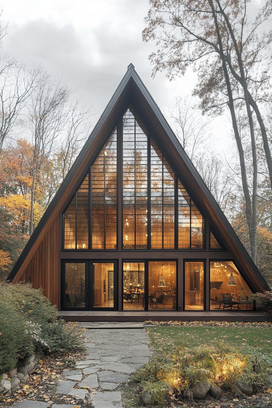 A-frame house in a wooded area