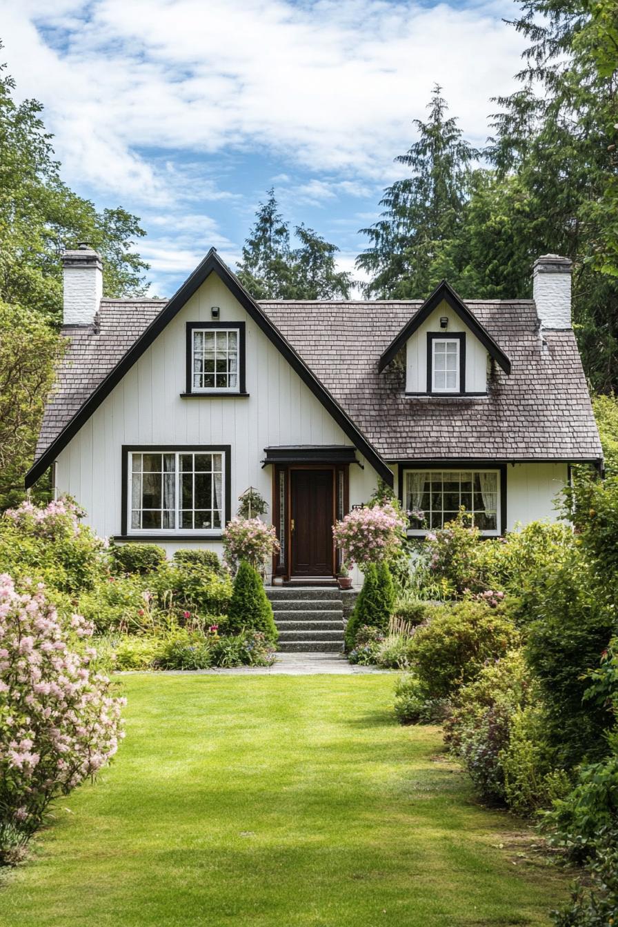 Cute cottage nestled in vibrant garden