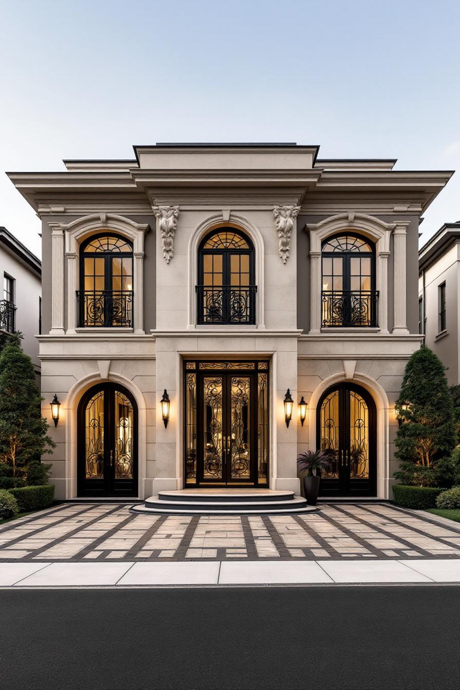 Classic luxury house with arched windows and grand entrance