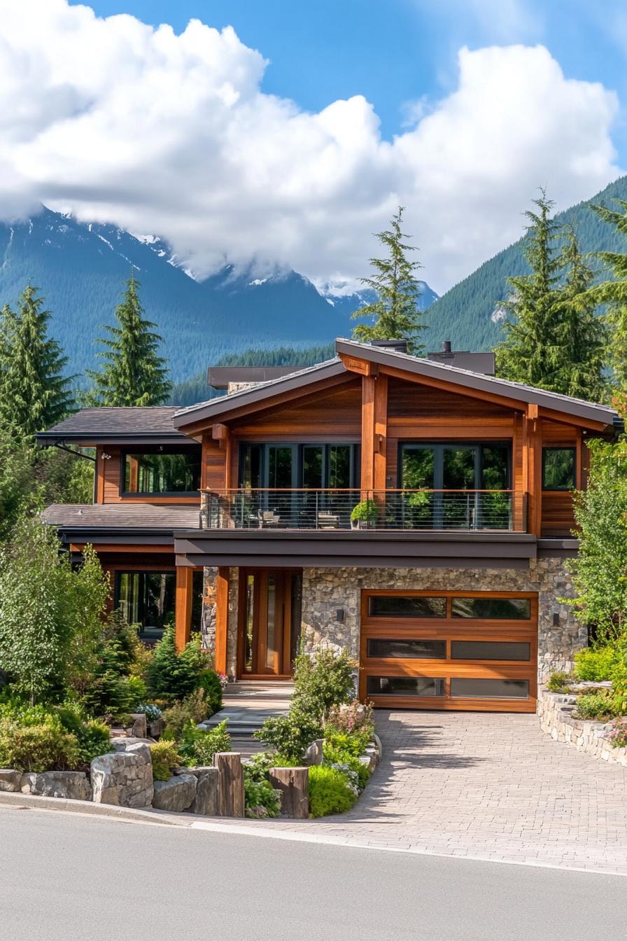 Modern mountain house with stone and wood accents