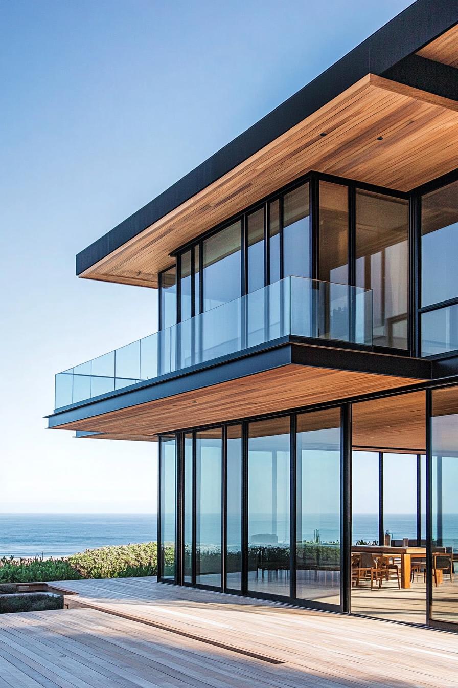 Sleek glass beach house with ocean view