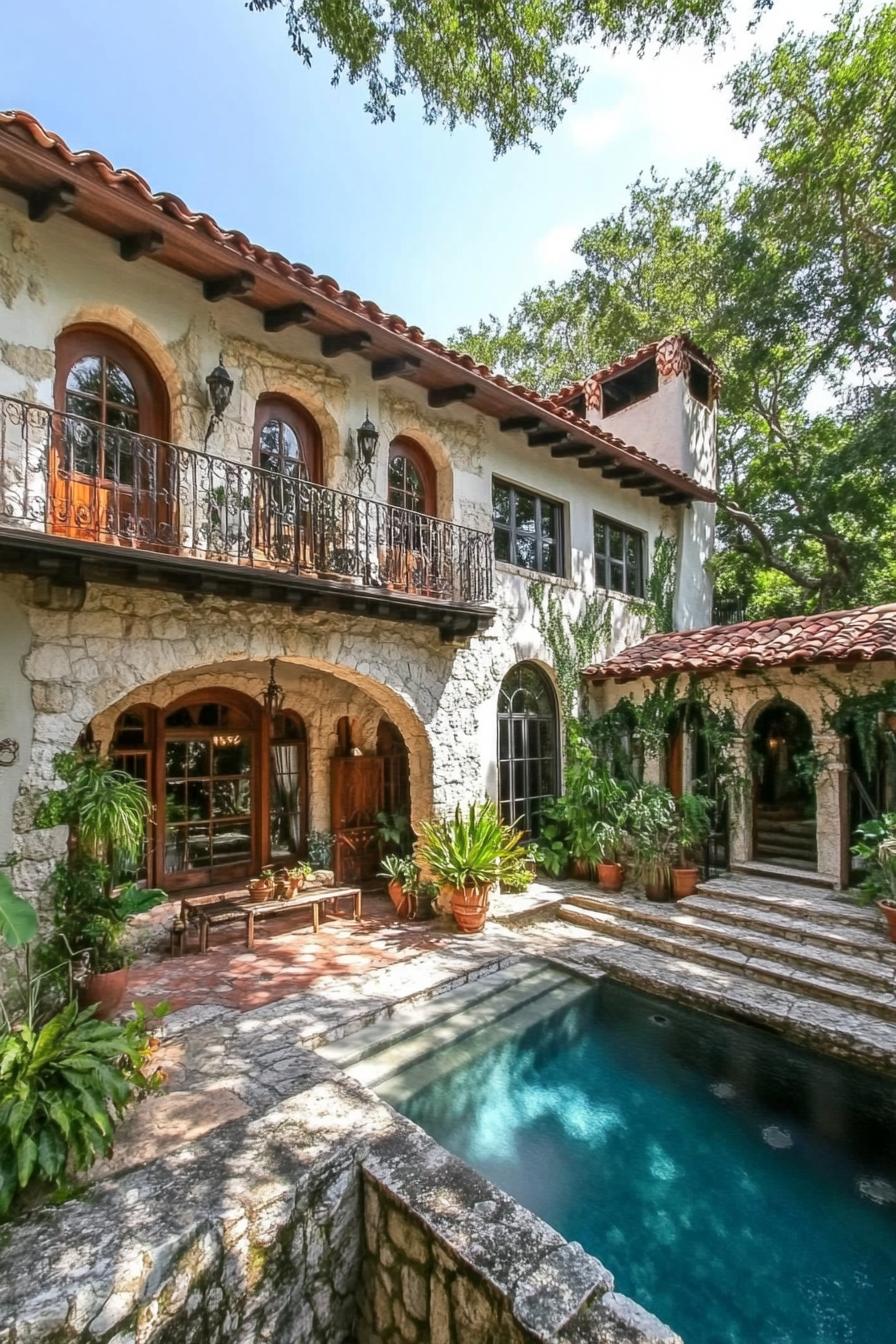 Charming stone villa with lush greenery and pool