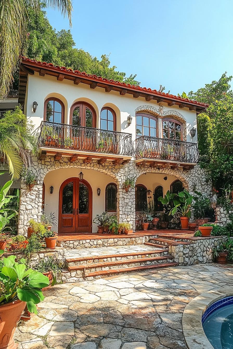 Charming villa with rustic stone facade and red roof