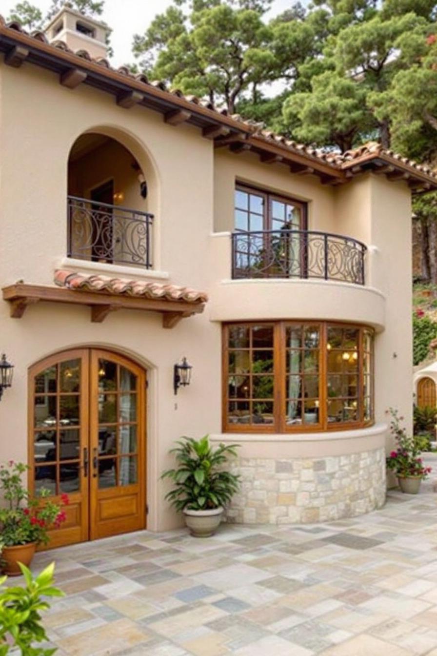 Charming Mediterranean villa with arched windows and a cozy patio