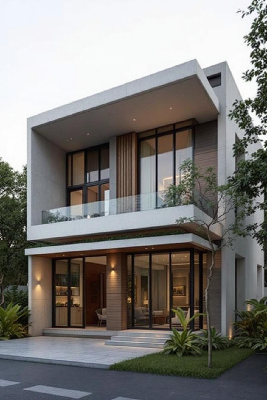 Modern Thai house with clean lines and large windows