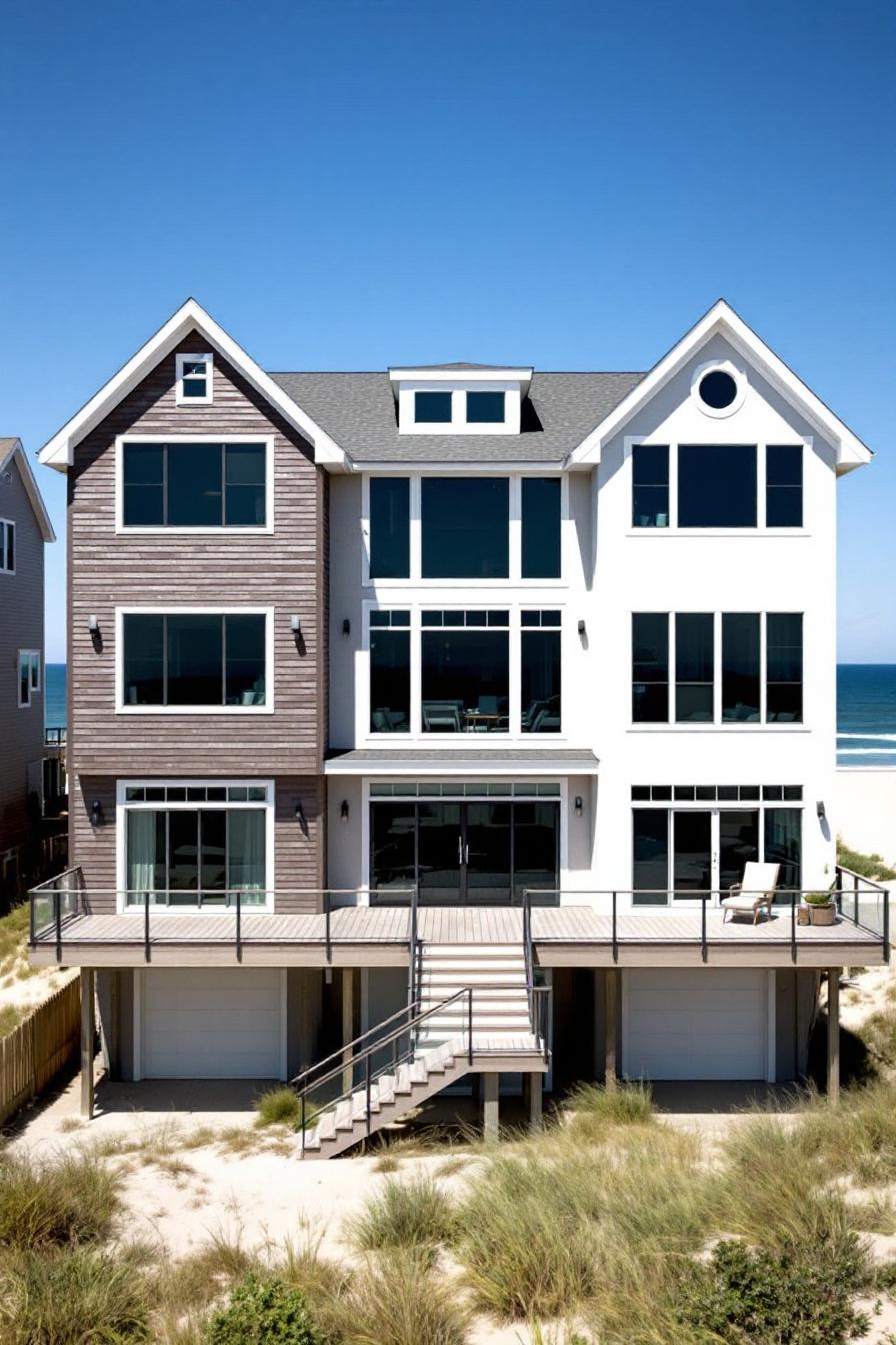 Modern beach house with glass facade overlooking the ocean