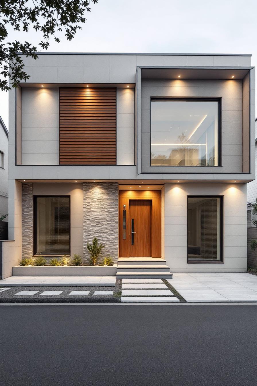 Modern house with wood and stone accents