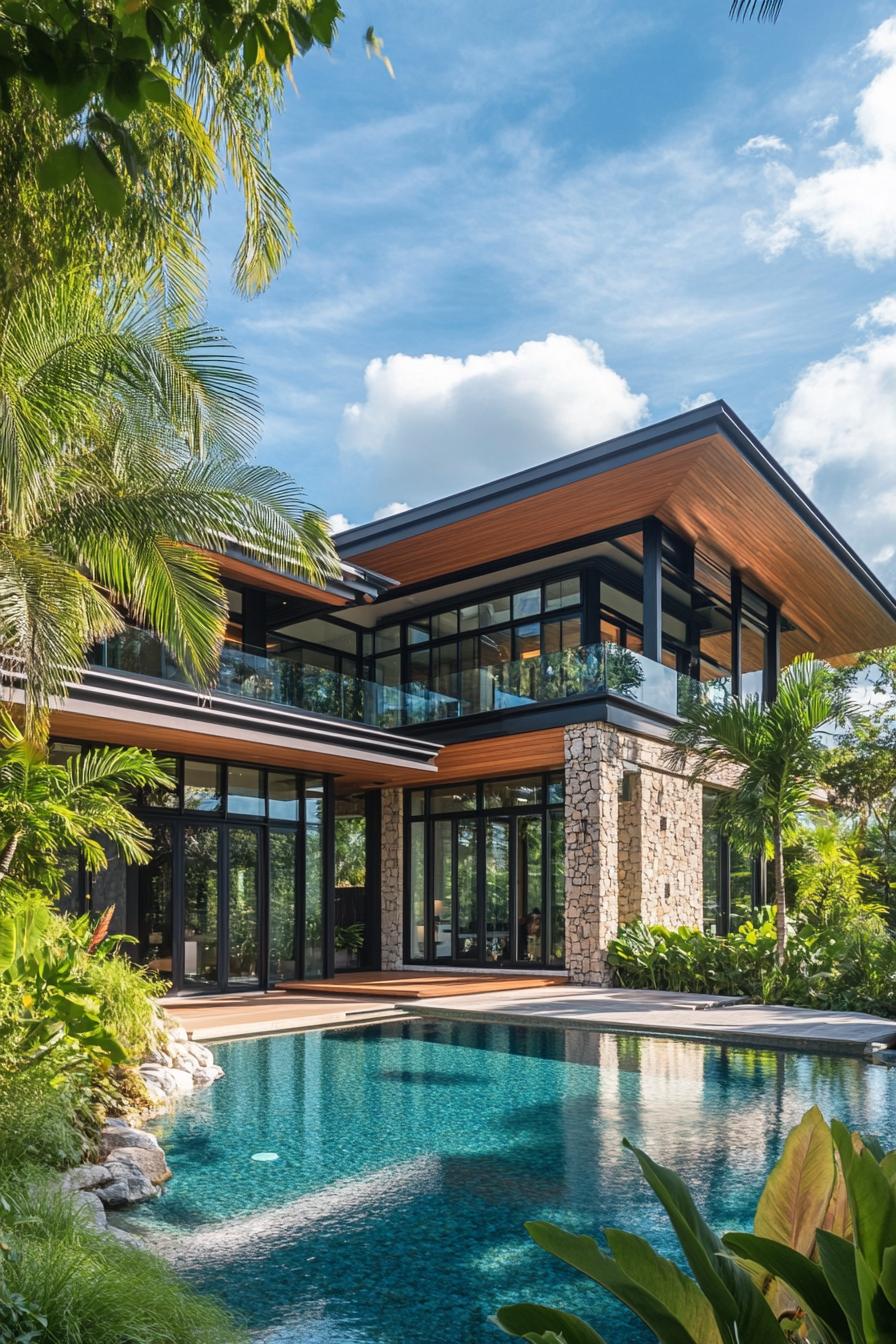 Modern tropical house with poolside charm