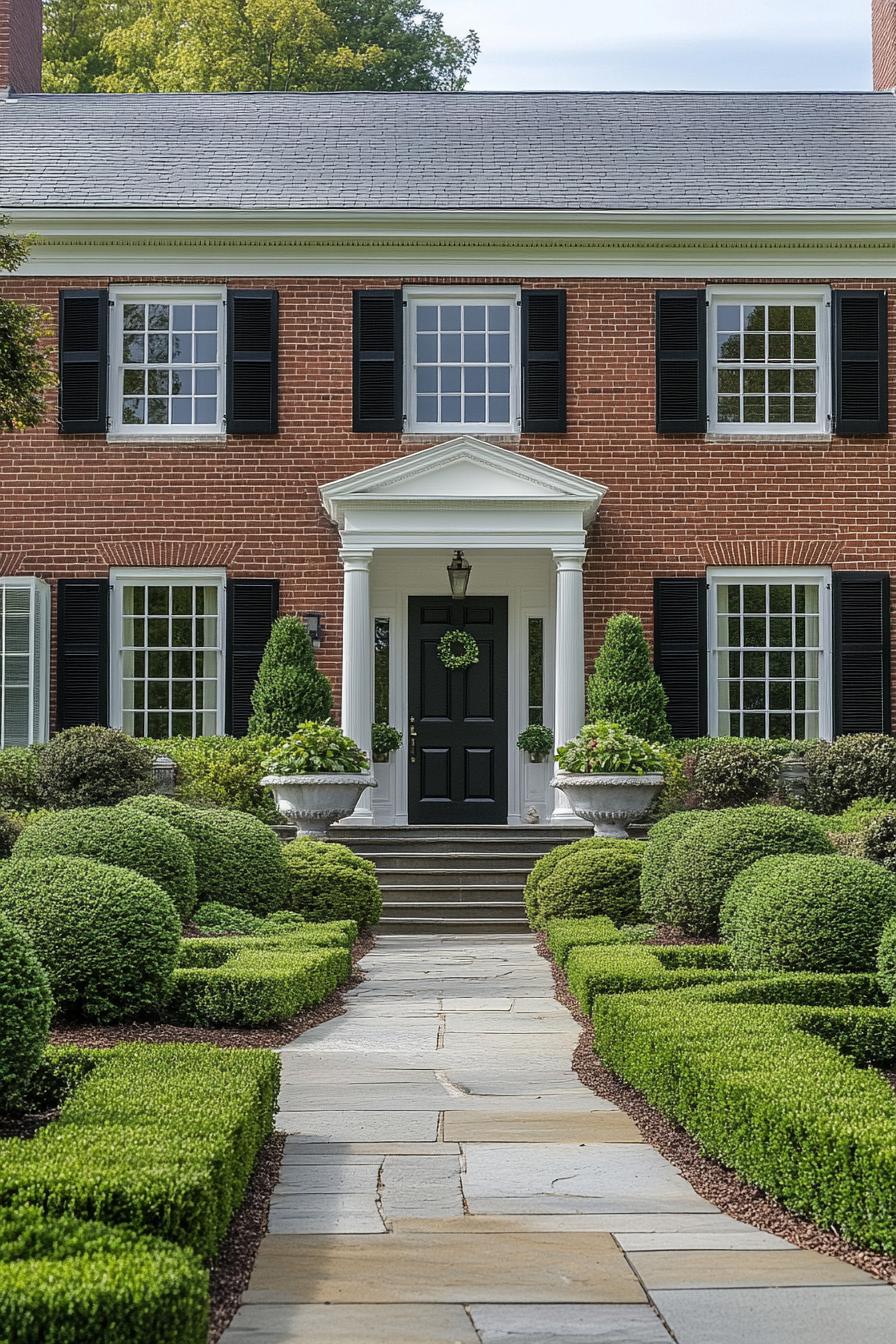 Elegant brick Georgian house with lush green garden