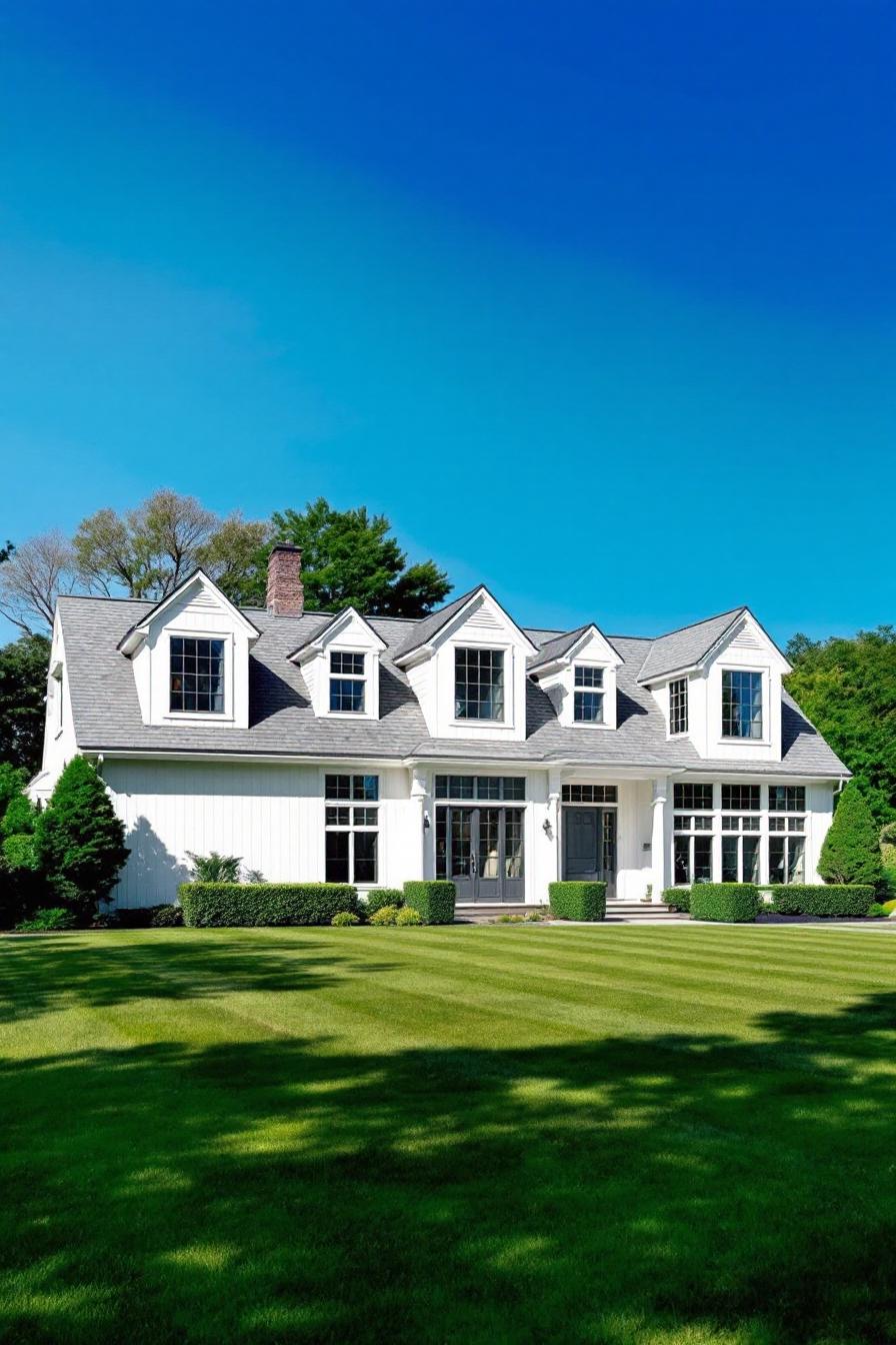 Charming white house with manicured lawn